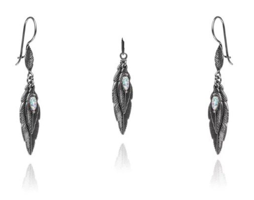 ankabizuteria.pl Komplet biżuteria srebrna z białym opalem LISTKI