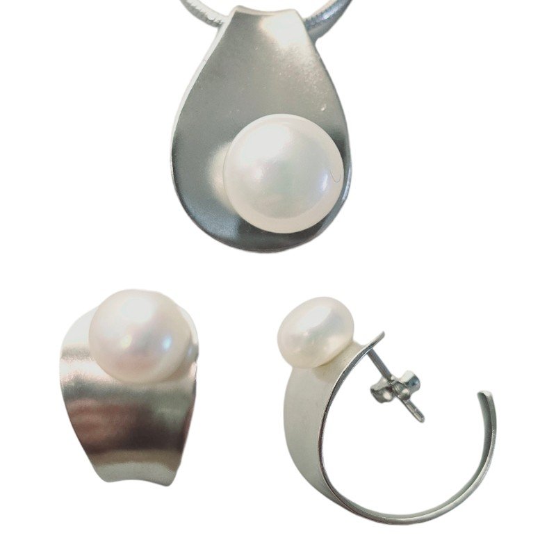 ankabizuteria.pl Piękny oryginalny komplet biżuterii srebrnej z pereł