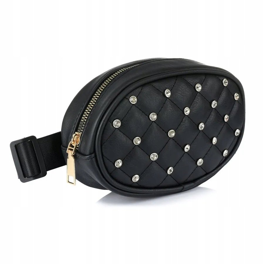 Nerka saszetka biodrowa torebka do paska pasek pikowana eko skóra Czarna