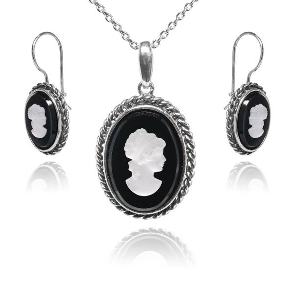 ankabizuteria.pl Komplet biżuteria srebrna Kamea na czarnym agacie