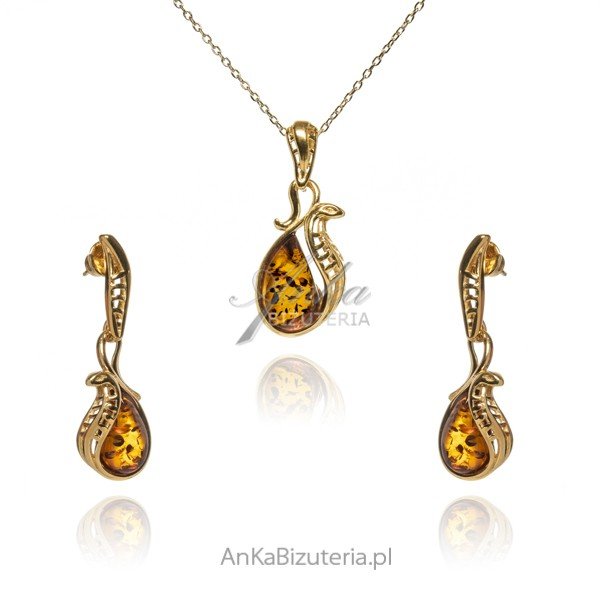 ankabizuteria.pl Biżuteria srebrna komplet pozłacany z koniakowym bur