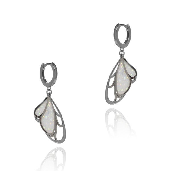 ankabizuteria.pl Kolczyki srebrne z białym opalem skrzydełka LARA