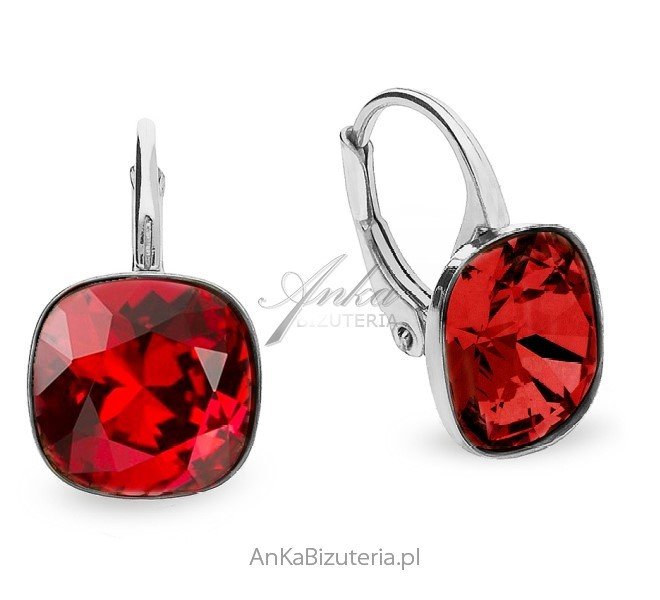 ankabizuteria.pl Kolczyki srebrne Barete Swarovski w kolorze Scarlet.