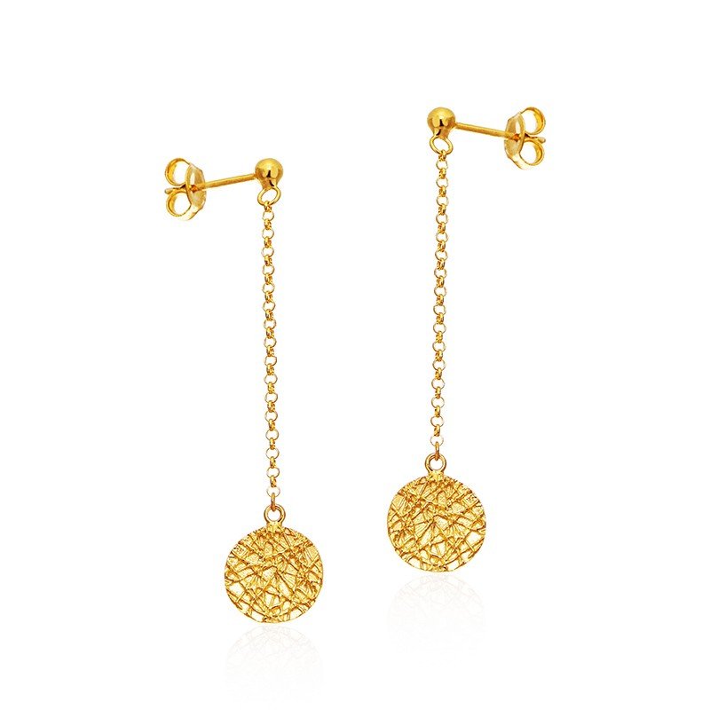 ankabizuteria.pl Kolczyki srebrne pozłacane wiszące karbowane kółecz