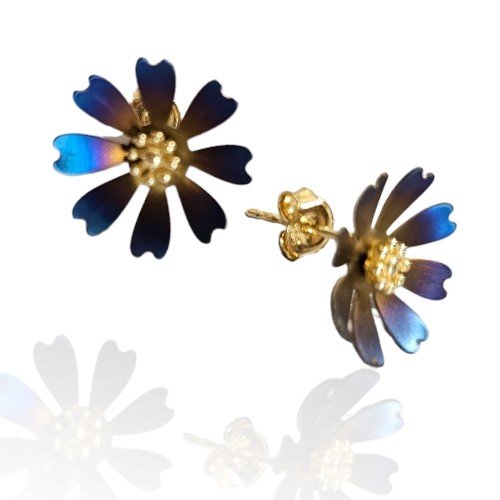 ankabizuteria.pl Kolczyki srebrne pozłacane KWIATKI z tytanem