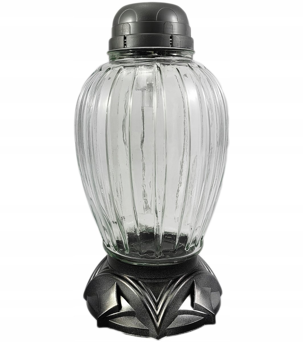 Duży Znicz Okazały Lampion Solarny Szklany Srebrny Lamel Solar