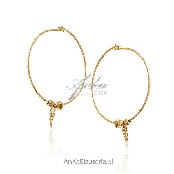 ankabizuteria.pl Kolczyki srebrne kółka pozłacane ze skrzydełkiem