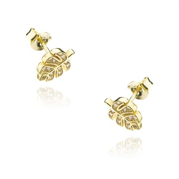 ankabizuteria.pl Kolczyki srebrne pozłacane z cyrkoniami LIŚCIE MONST