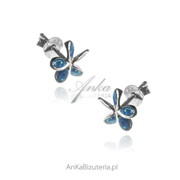 ankabizuteria.pl Kolczyki srebrne KWIATKI z niebieskim opalem