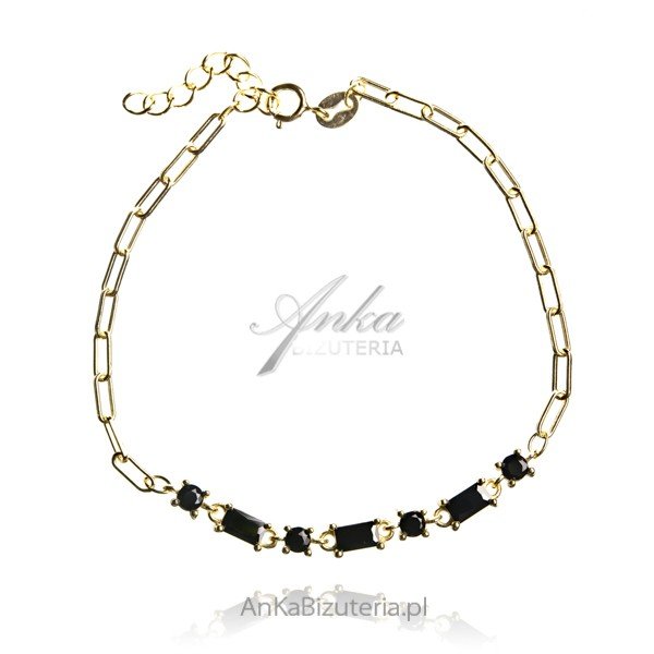 ankabizuteria.pl Bransoletka srebrna pozłacana z czarnymi cyrkoniami