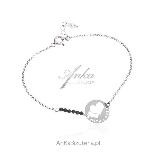 ankabizuteria.pl Bransoletka srebrna WITH LOVE z czarnymi spinelam