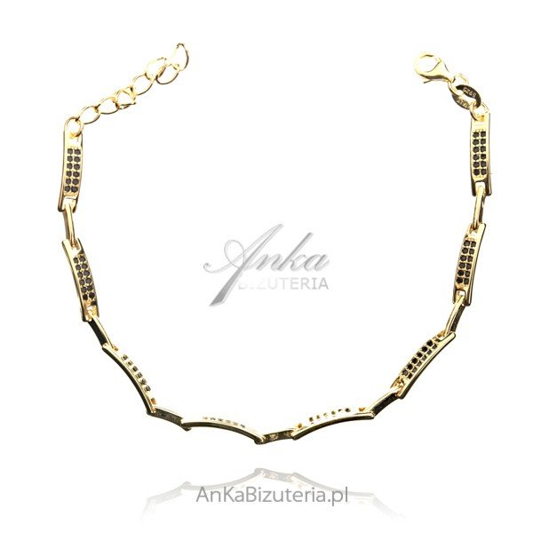 ankabizuteria.pl Elegancka bransoletka srebrna pozłacana z czarnymi