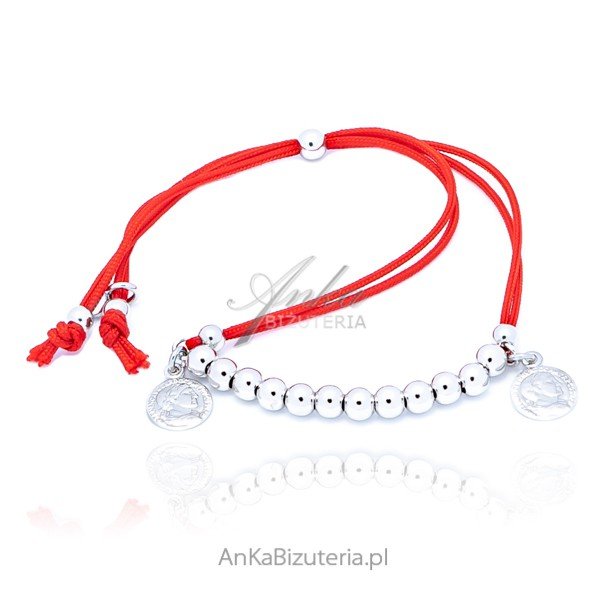 ankabizuteria.pl Bransoletka srebrna na czerwonym sznureczku z serdus