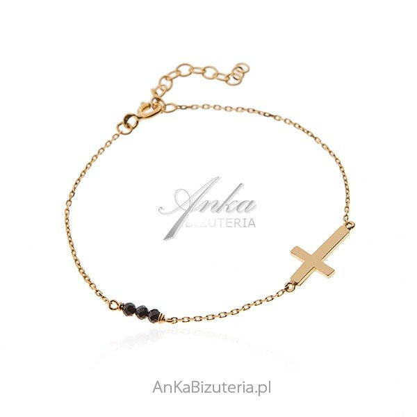ankabizuteria.pl Bransoletka srebrna pozłacana z czarnym onyksem KRZY