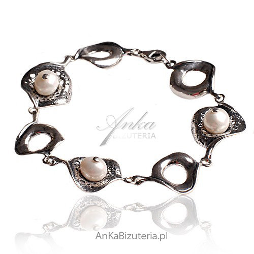 ankabizuteria.pl Catherine -bransoletka srebrna oksydowana z perłą