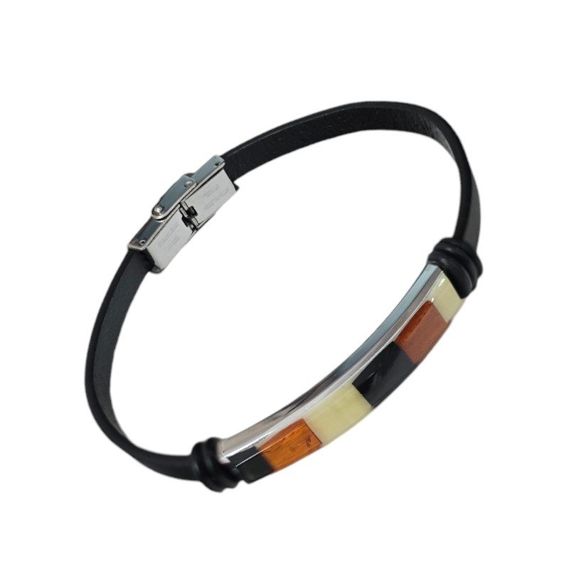 ankabizuteria.pl Bransoletka ze skóry i bursztynu wielokolorowy