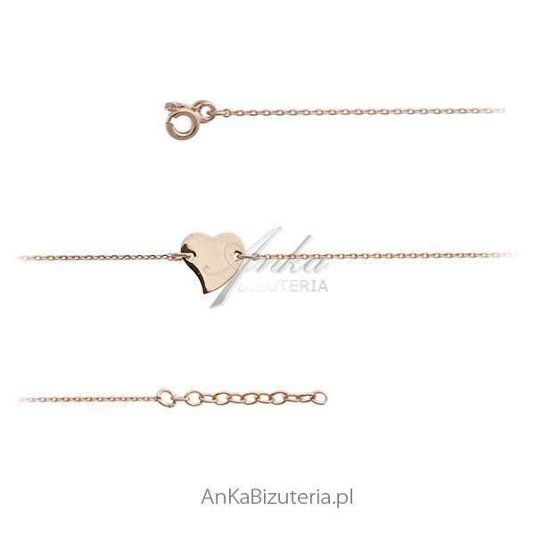 ankabizuteria.pl Bransoletka srebrna pozłacana z serduszkiem do celeb