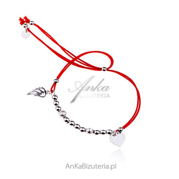 ankabizuteria.pl Bransoletka srebrna na czerwonym sznureczku z kulkam