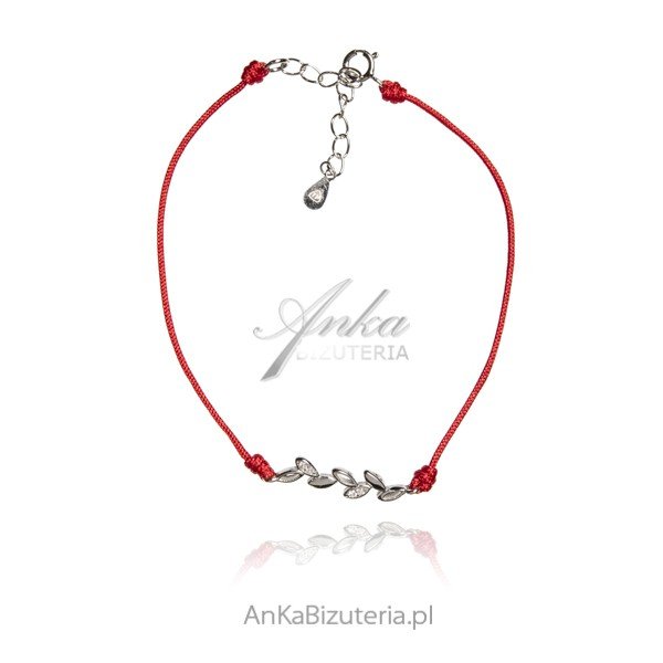 ankabizuteria.pl Bransoletka srebrna LISTKI z czerwonym sznureczkie