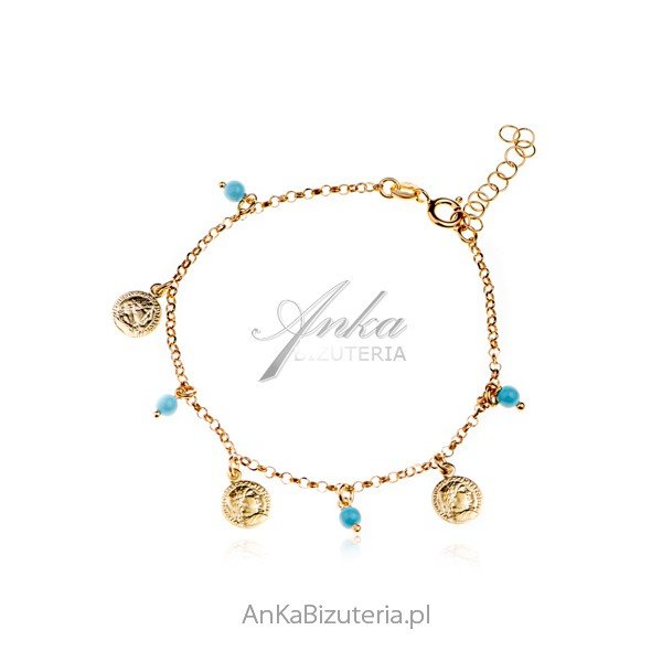 ankabizuteria.pl Bransoletka srebrna pozłacana z niebieskimi koralika