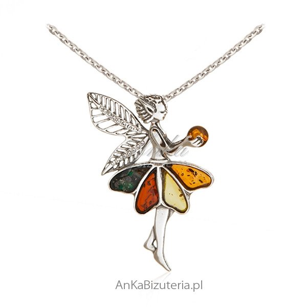 ankabizuteria.pl Zawieszka srebrna Elf z bursztynem i kryształkami Sw