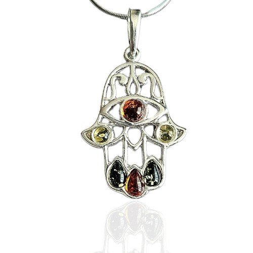 ankabizuteria.pl Zawieszka srebrna z bursztynem RĘKA FATIMY