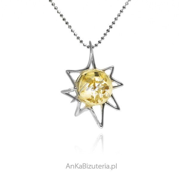 ankabizuteria.pl Srebrna zwieszka z żółtym bursztynem SŁONECZKO
