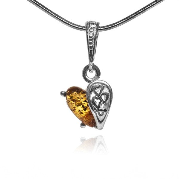 ankabizuteria.pl Mała zawieszka srebrna z bursztynem SERDUSZKO