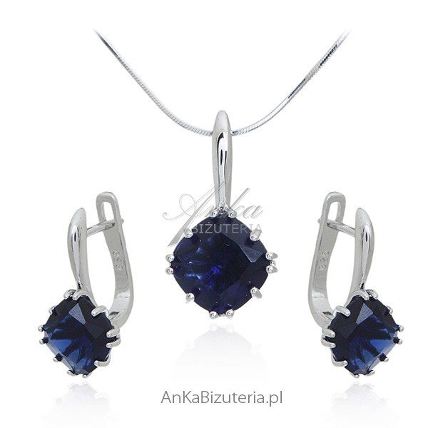 ankabizuteria.pl Biżuteria srebrna Komplet z szafirową cyrkonią