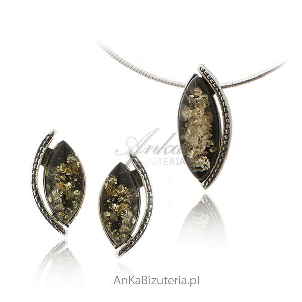 ankabizuteria.pl Komplet srebrny z zielonym bursztynem