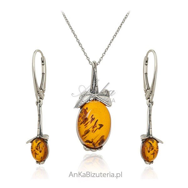 ankabizuteria.pl Komplet biżuteria srebrna z naturalnym bursztynem w
