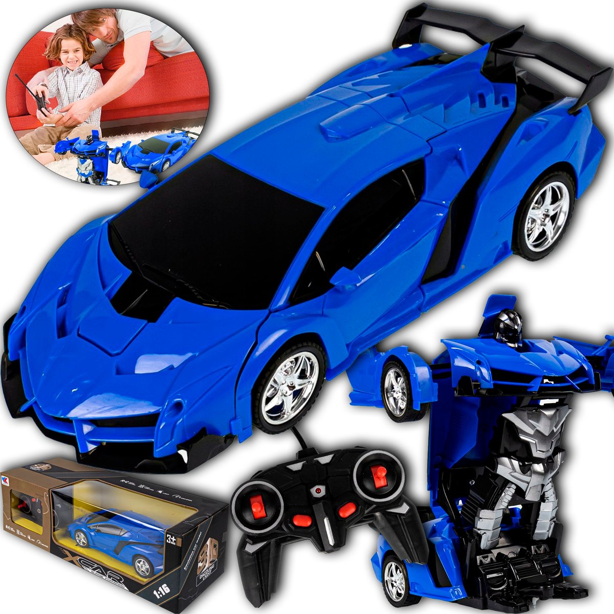 SAMOCHÓD ZDALNIE STEROWANY DUŻY 2W1 AUTO ROBOT PILOT ZABAWKA TRANSFORMACJA