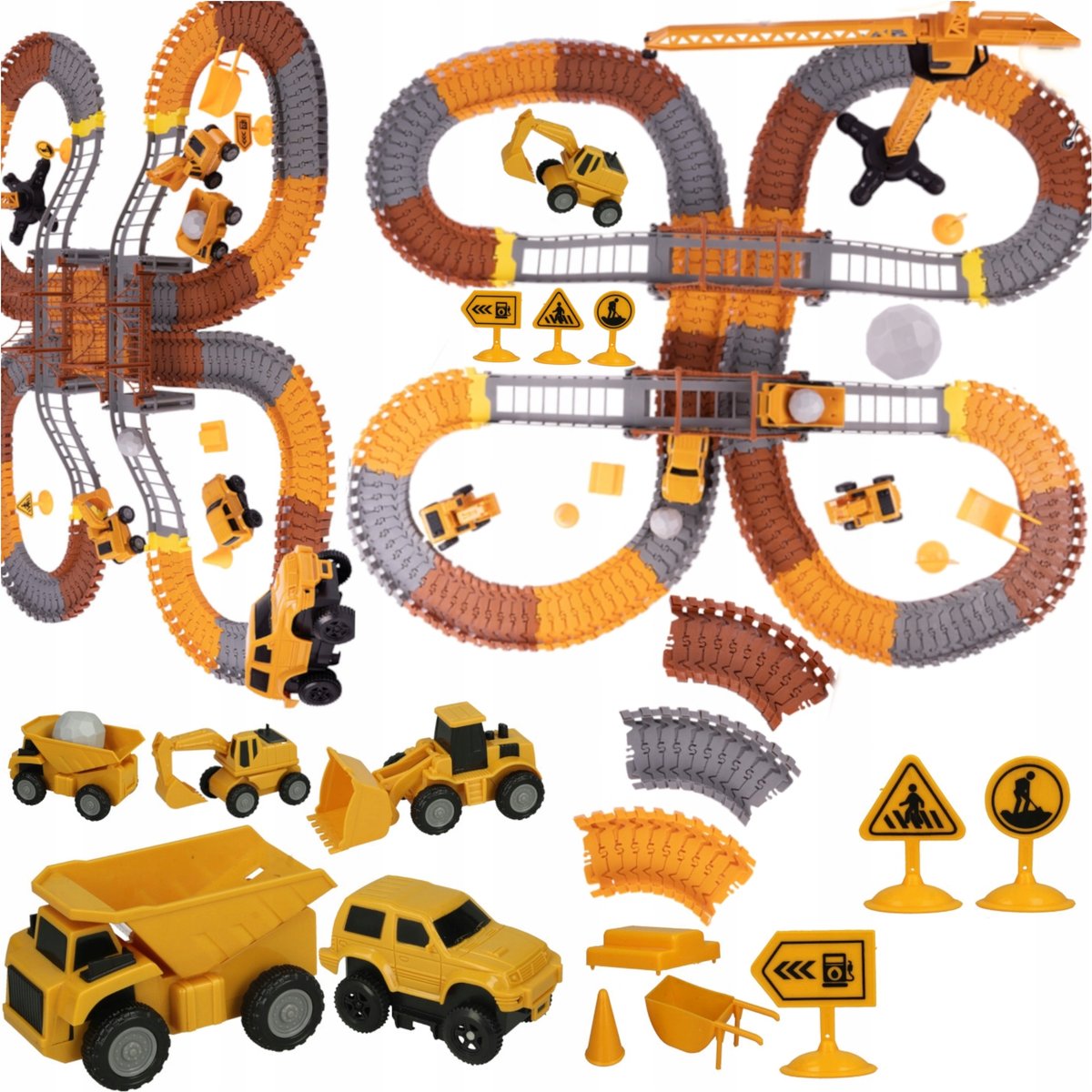 TOR SAMOCHODOWY ZESTAW 277 ELEMENTÓW AUTA DŹWIG TOR GADŻETY 302cm XXL