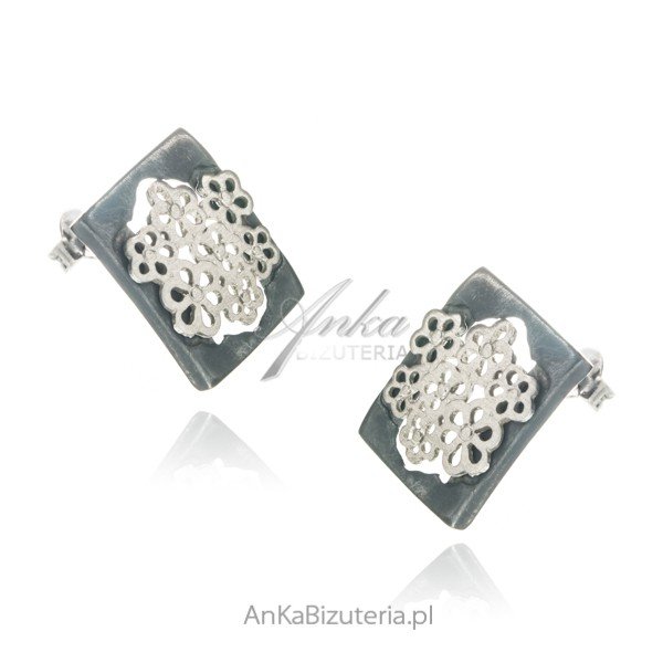 ankabizuteria.pl Kolczyki srebrne oksydowane kwiatki