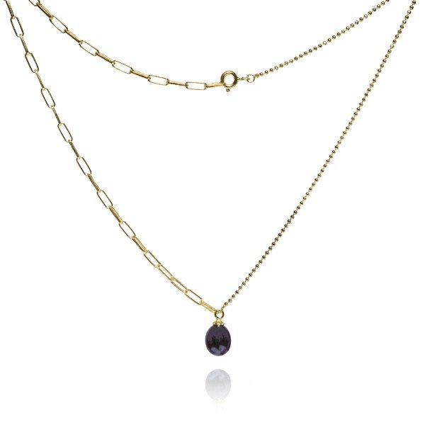 ankabizuteria.pl Naszyjnik srebrny pozłacany z czarną perłą