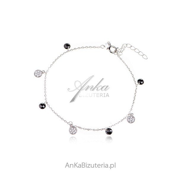 ankabizuteria.pl Bransoletka srebrna z białymi i czarnymi cyrkoniami