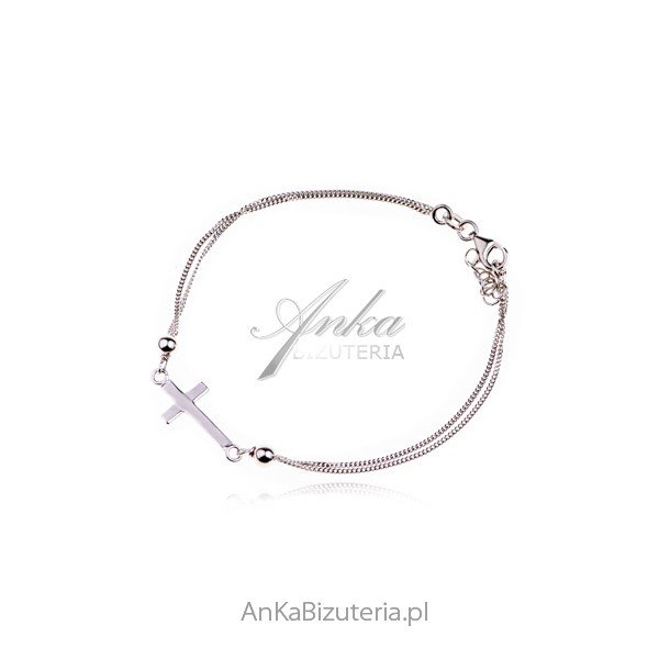 ankabizuteria.pl Srebrna bransoletka z krzyżykiem i kuleczkami