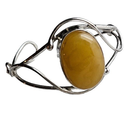 ankabizuteria.pl Bransoletka srebrna bangle z żółtym bursztynem