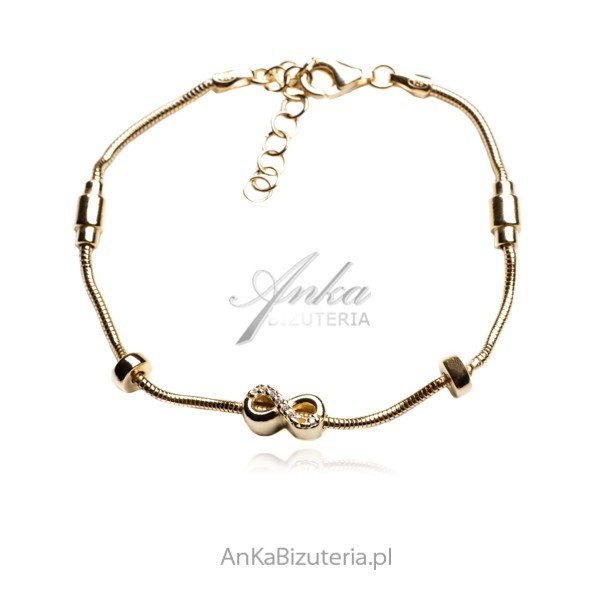 ankabizuteria.pl Bransoletka srebrna pozłacana nieskończoność z cyrko