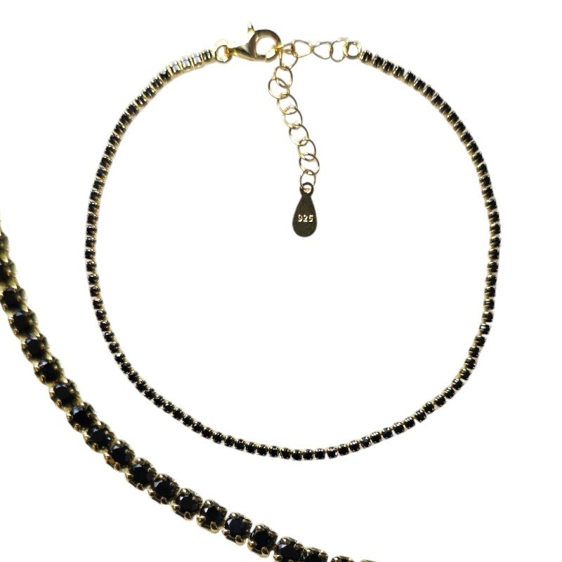 ankabizuteria.pl Bransoletka srebrna pozłacana z czarnymi cyrkoniamii