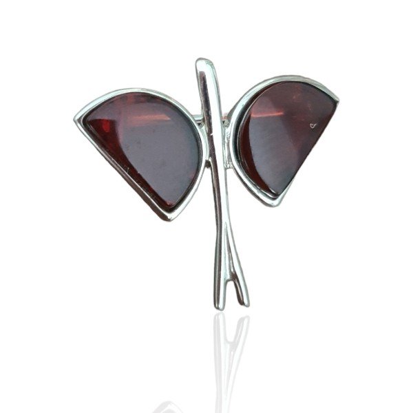 ankabizuteria.pl Broszka srebrna z wiśniowym bursztynem MOTYL - mała