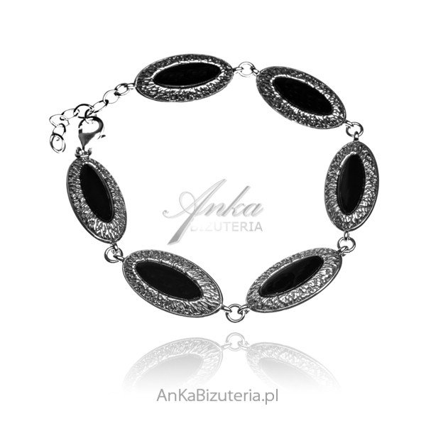 ankabizuteria.pl Bransoletka srebrna oksydowana z czarnym onyksem
