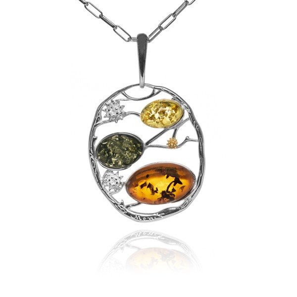 ankabizuteria.pl Srebrna zawieszka z kolorowym bursztynem