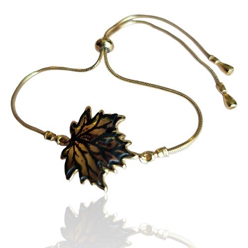 ankabizuteria.pl Bransoletka srebrna pozłacana z bursztynem LIŚĆ KLO