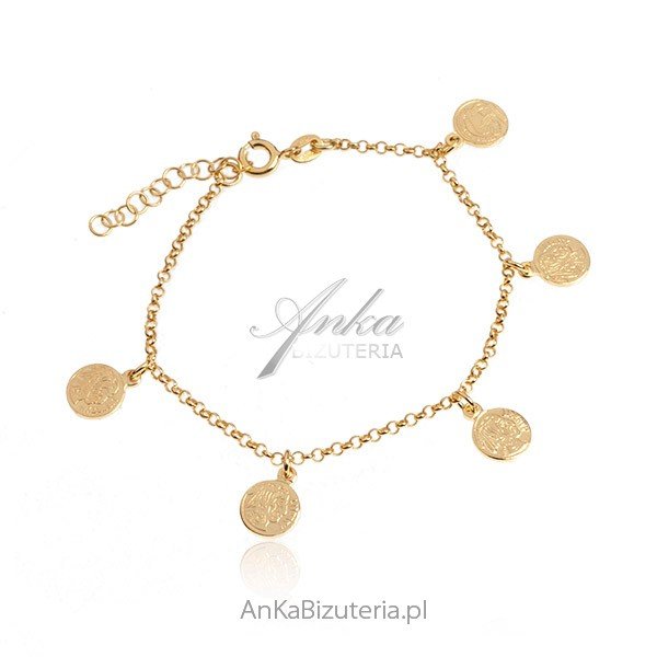 ankabizuteria.pl Srebrna bransoletka pozłacana z medalionami