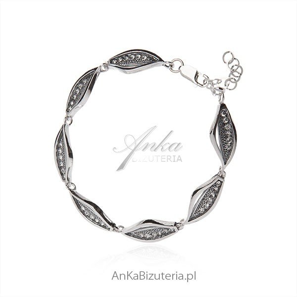 ankabizuteria.pl Bransoletka srebrna oksydowana z cyrkoniami