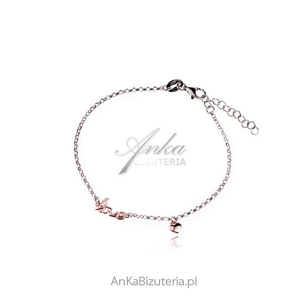 ankabizuteria.pl Bransoletka srebrna z LOVE i serduszkiem pozłacanym