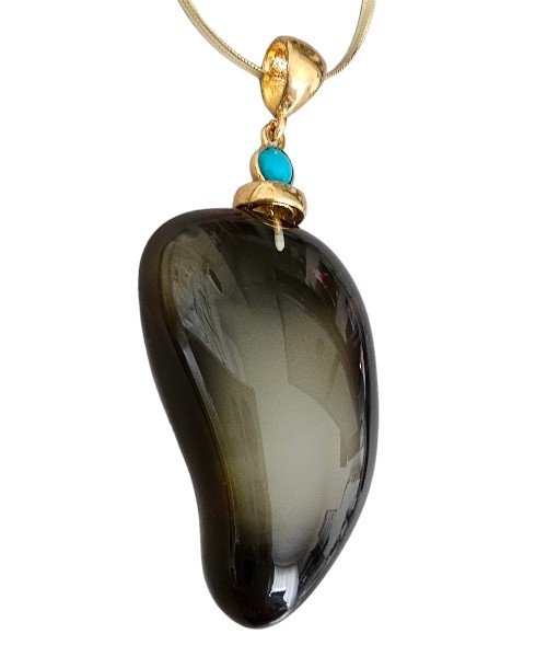 ankabizuteria.pl Srebrna pozłacana zawieszka z zielonym bursztynem i