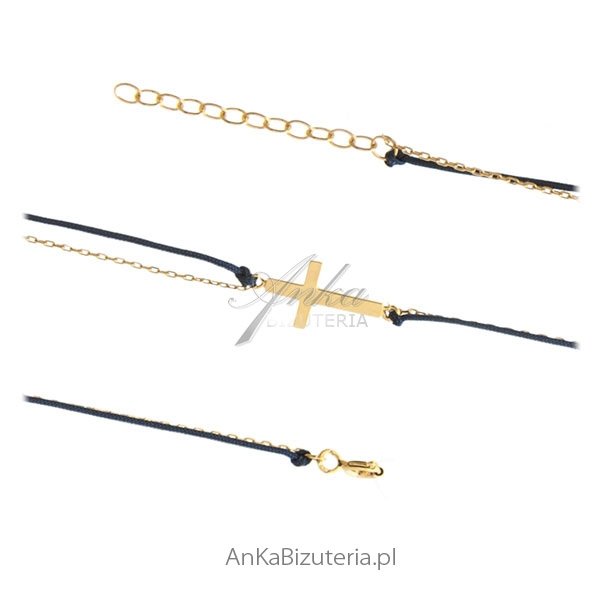 ankabizuteria.pl Bransoletka srebrna pozłacana na granatowym łańcuszk