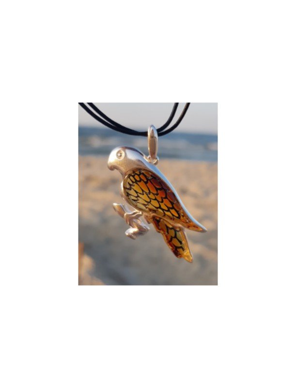 ankabizuteria.pl Srebrna zawieszka z bursztynem PTASZEK z rzeźbionym